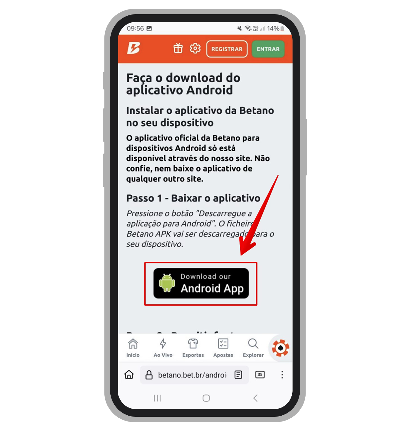 Na página do app clique mais uma vez no botão para baixar o arquivo .apk