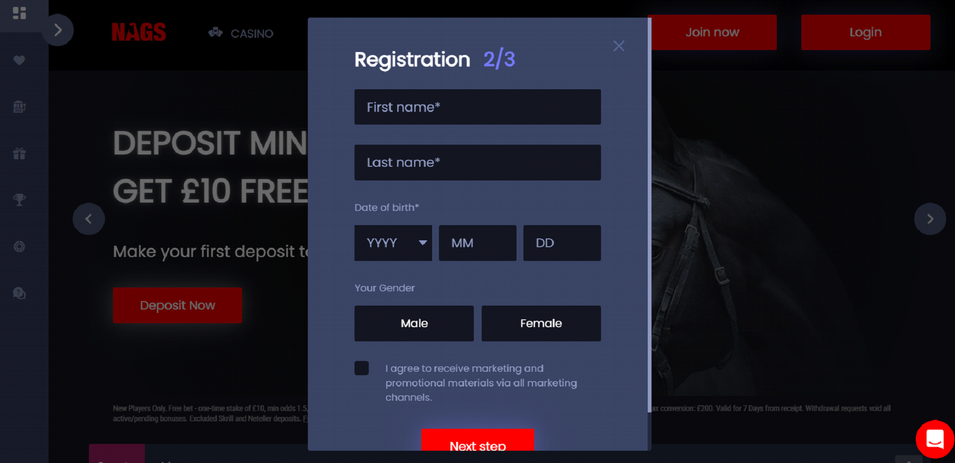 Create an account with NagsBet