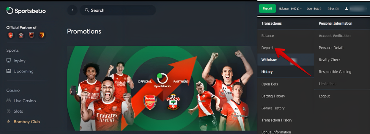 Enter the transaction section for deposits