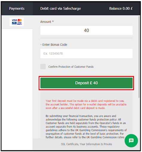 Choose your preferred deposit method