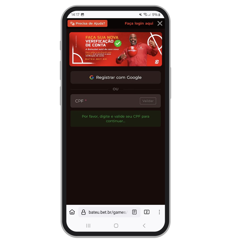 Formulário de cadastro no site da plataforma